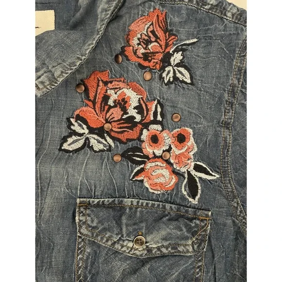 Jessica Simpson Womens Sz 1X Blue Denim Twill Embroidered Studded Western Boho - Picture 6 of 8
